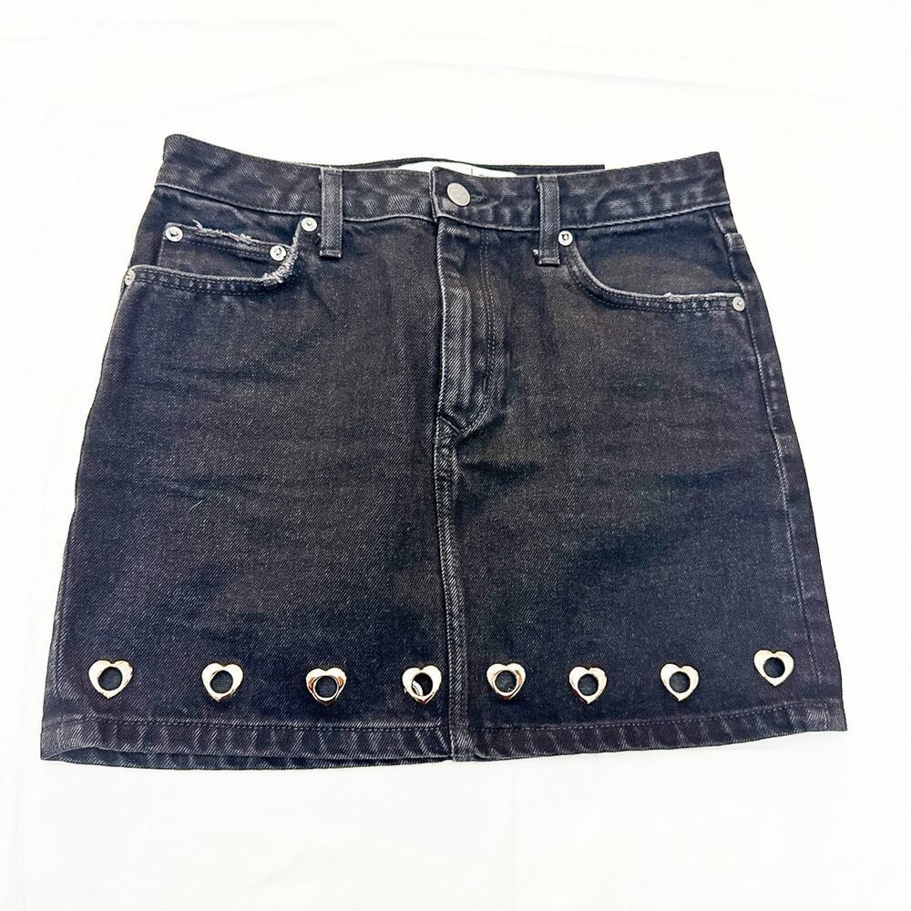 Lovers & Friends Black Denim Heart Eyelet Hem Mini Skirt Size 28